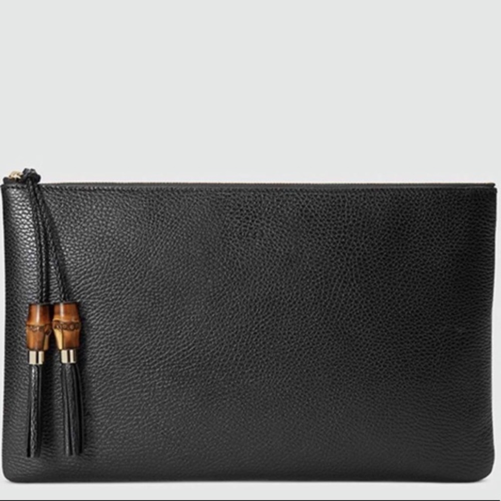 Gucci bamboo medium black leather clutch new